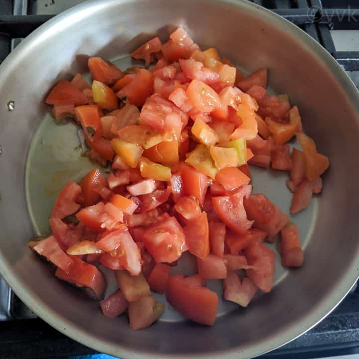 sauteing tomatoes for tomato chutney