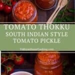 tomato thokku collage with text overlay for pinterest