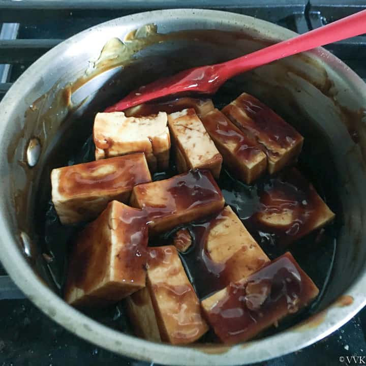 tofu marinating in teriyaki sauce