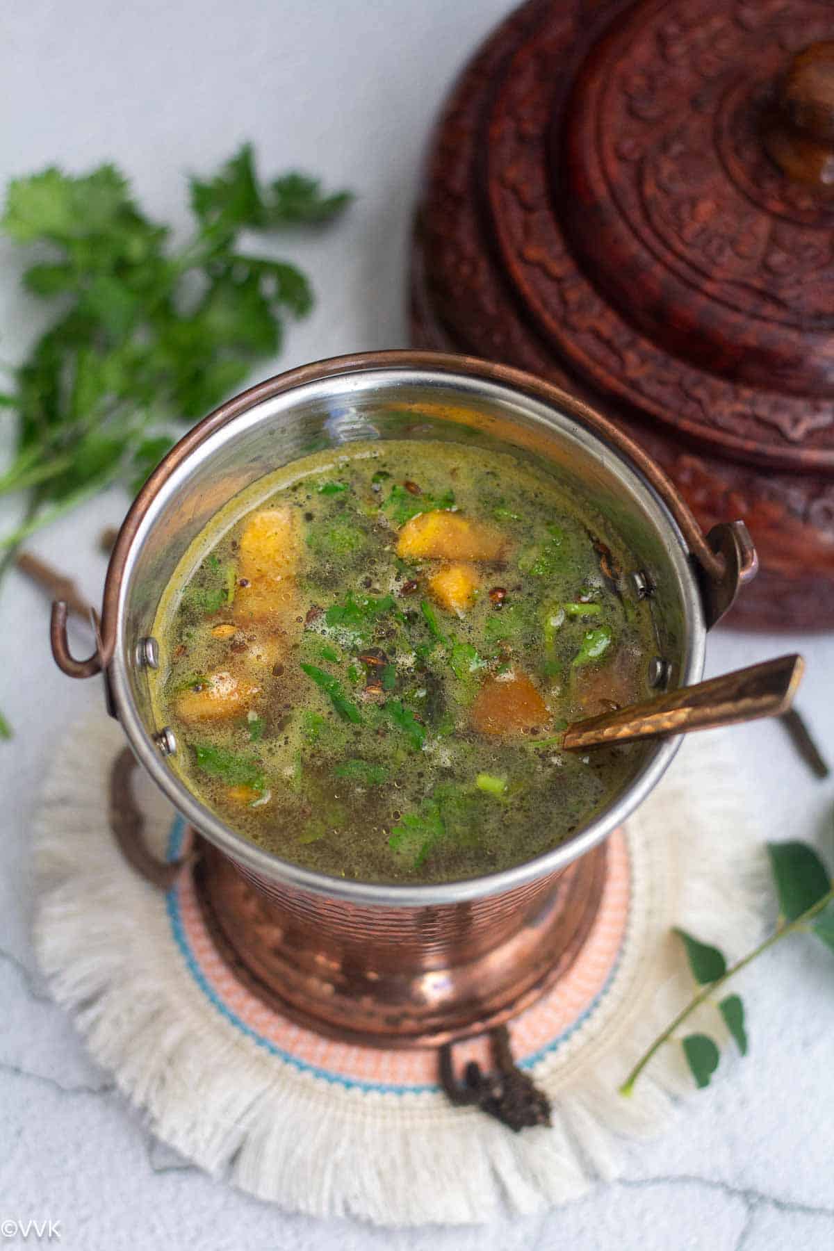 healing long pepper rasam served in traditional serveware