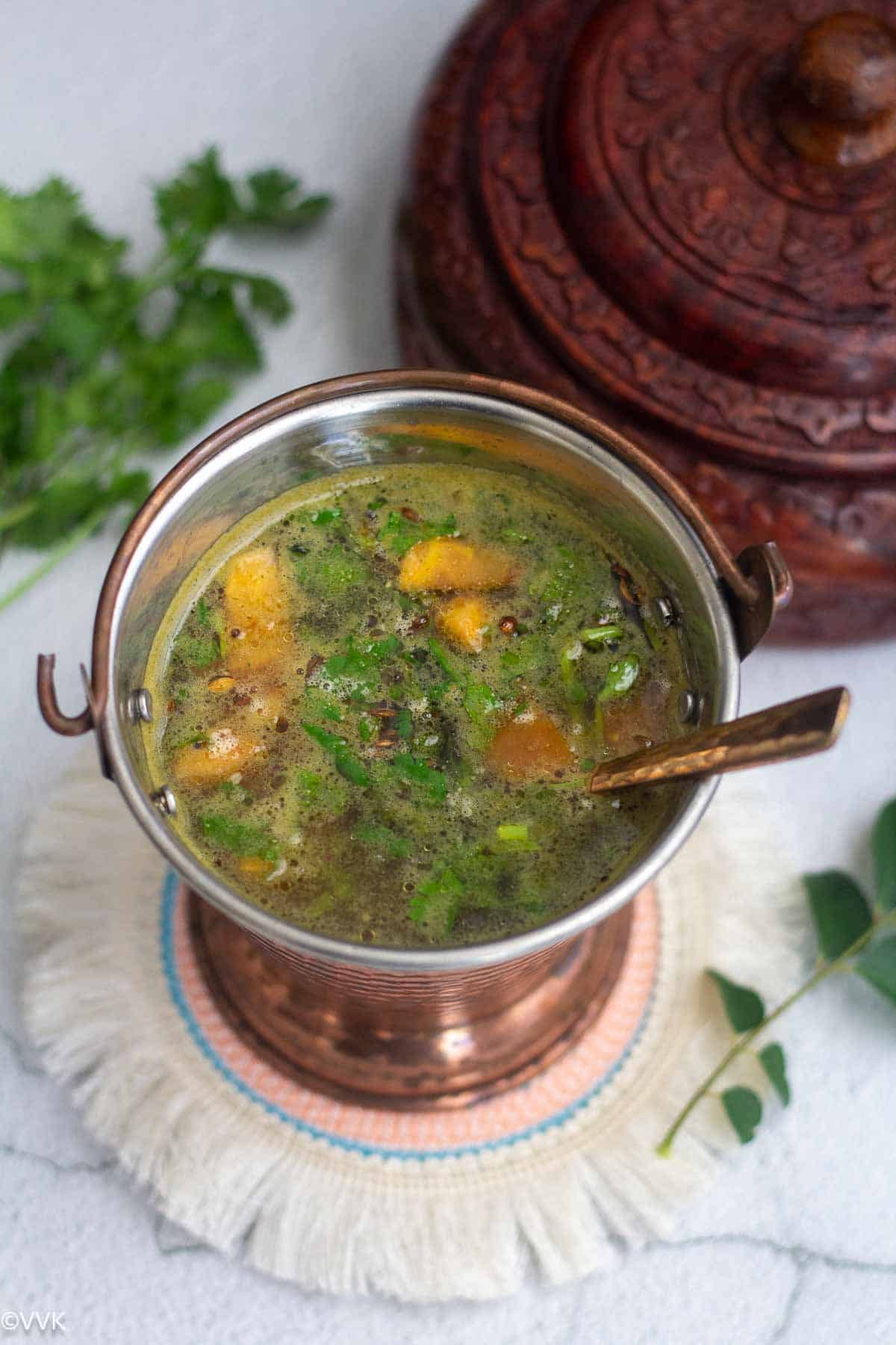 thippili rasam served in traditional serveware