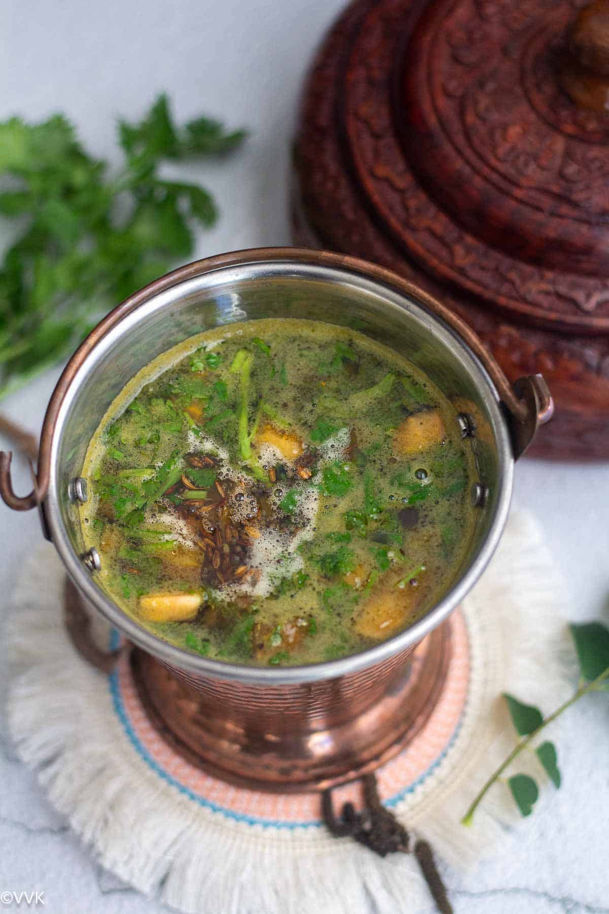 pipli rasam served in small bucket