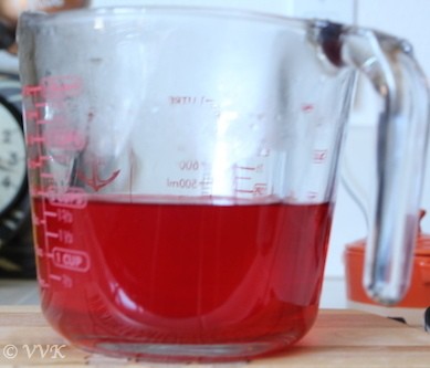 The jelly mix is ready to be poured into glasses