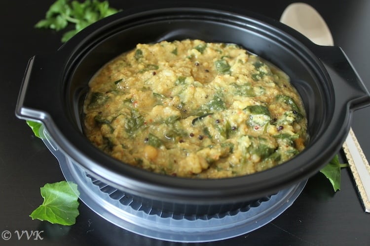 Vallarai Keerai Kootu, Indian Pennywort Curry, ready and served in a pan
