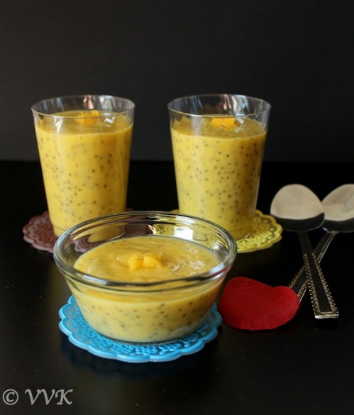 Mango Chia Seed Pudding composition with the dark background