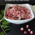 Red Radish Dry Curry with Coconut collage with text overlay at the top