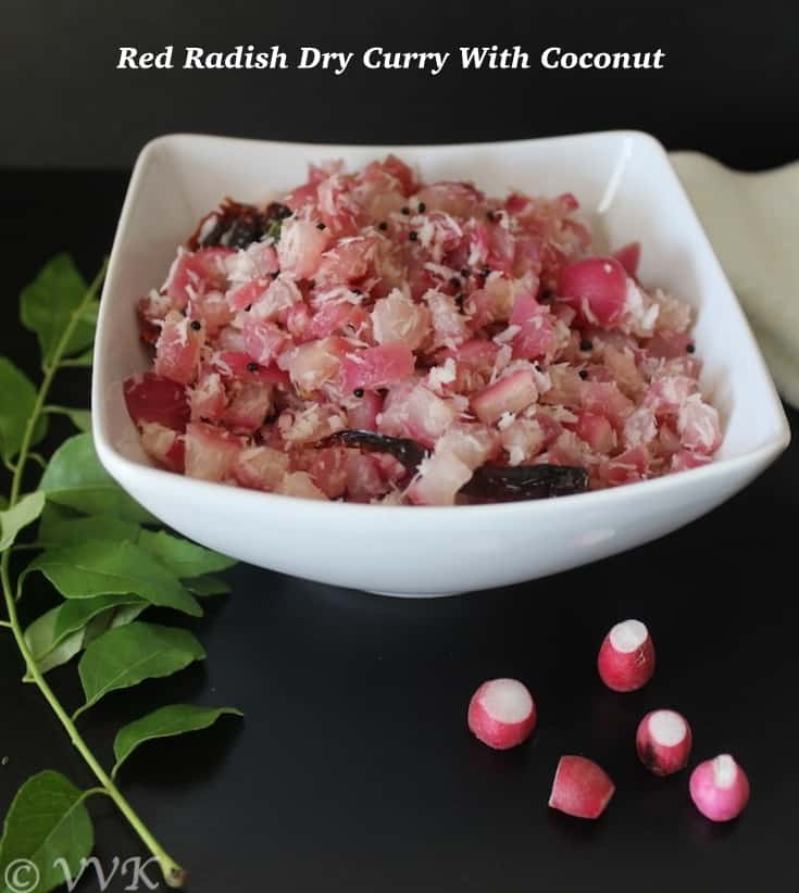 Red Radish Dry Curry with Coconut collage with text overlay at the top