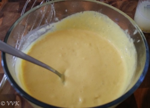 Pouring this batter into a microwave safe bowl