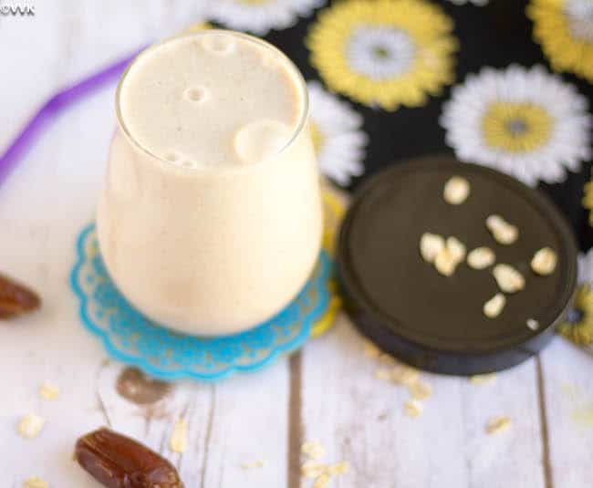 Overnight Oats and Dates Smoothie with Flax Meal ready and served