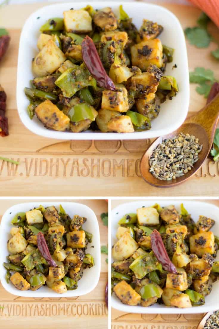 Panch Phoron Potato Capsicum Curry collage of three images