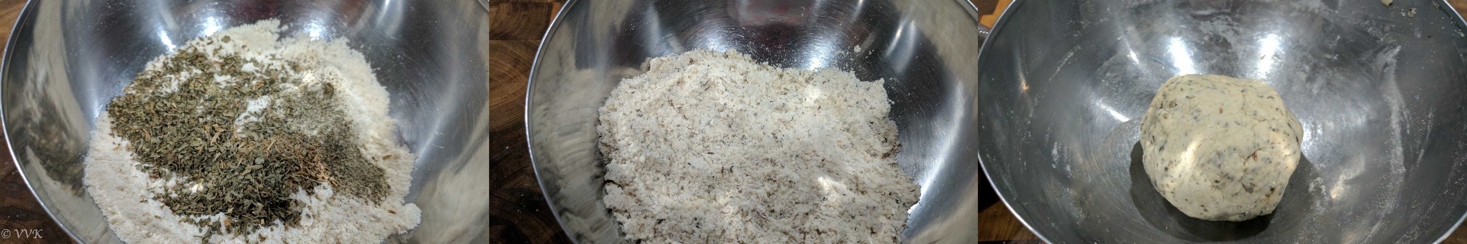 Adding the pepper powder, crushed ajwain-jeera mix, and kasoori methi