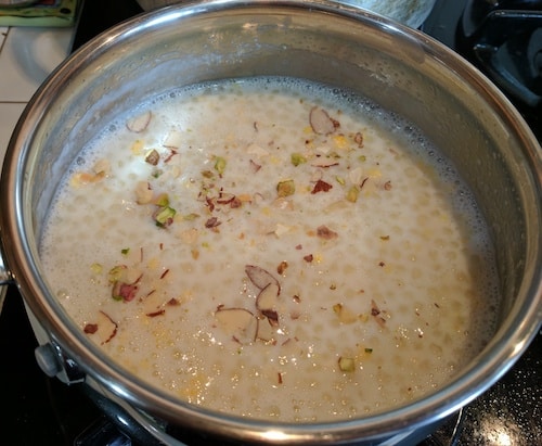Turning the heat off and adding the chopped nuts