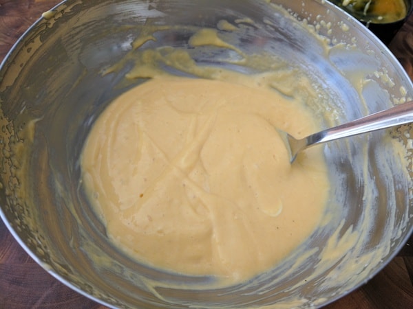 Using a whisk or hand blender mixing all ingredients