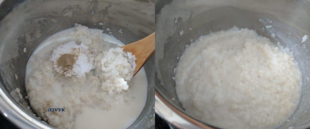 Mashing the rice thoroughly