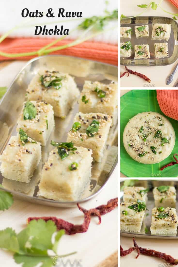 Oats and Rava Dhokla collage of four images with text overlay