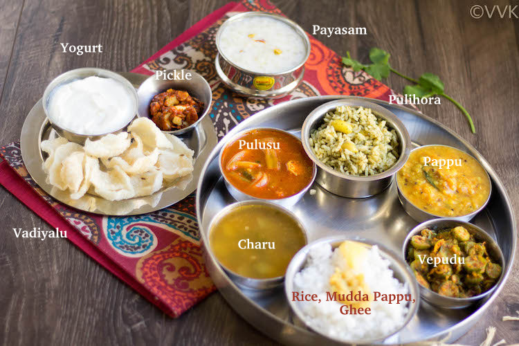 Andhra Telangana Thali Spread with each dish named