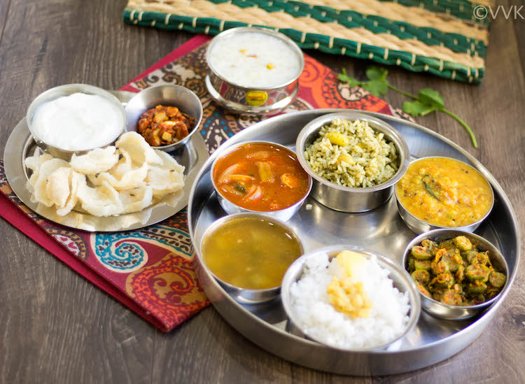 Andhra Telangana Thali Spread with delicious sides served