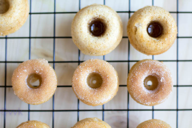 Closeup of the delicious doughnuts recipe of eggless baked mini donuts