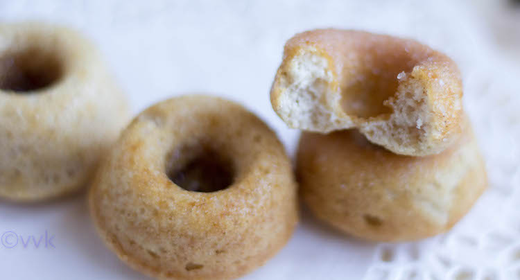 Closeup of the delicious doughnuts recipe of eggless baked mini donuts