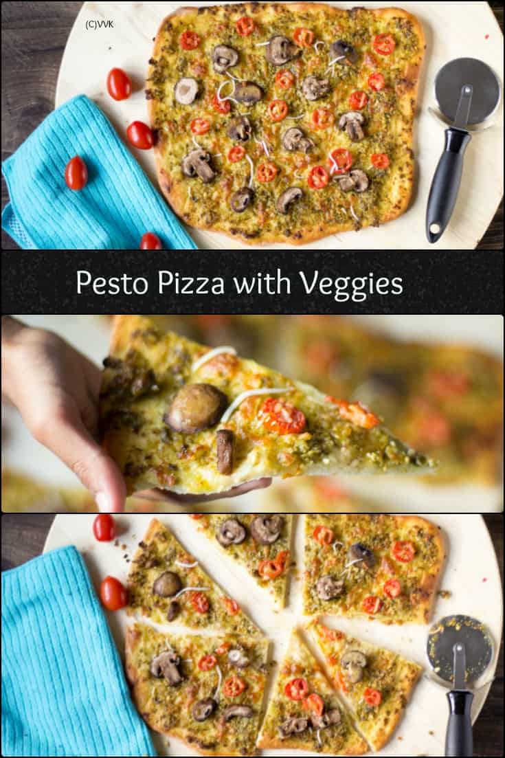 Pesto Pizza with homemade pizza dough