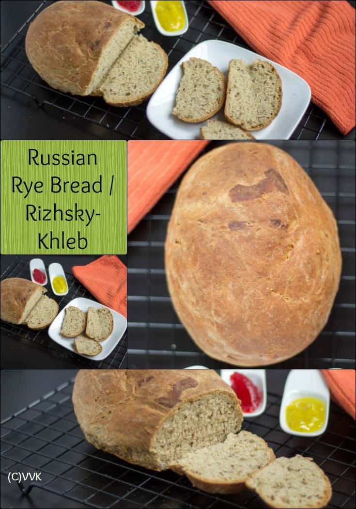 Russian Rye Bread or Rizhsky Khleb collage of four images with text overlay