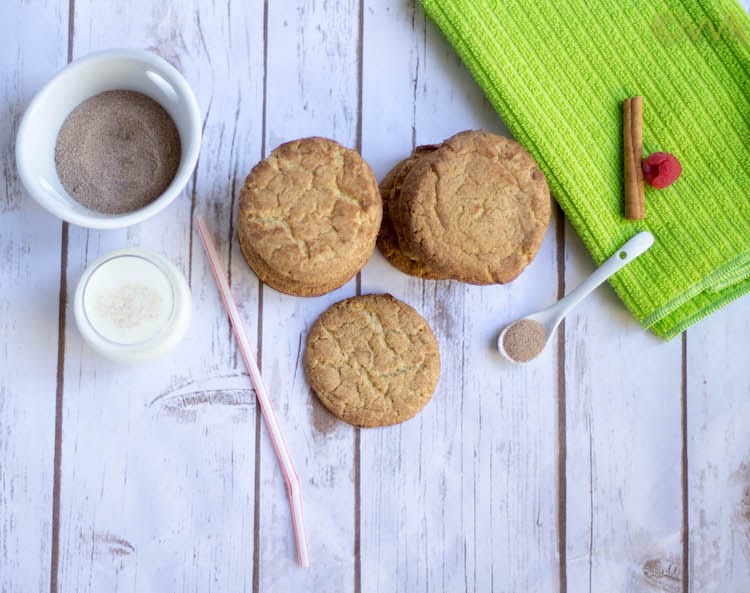 Overhead on the healthy and delicious Eggless Snickerdoodle Cookies with spices around the cookies