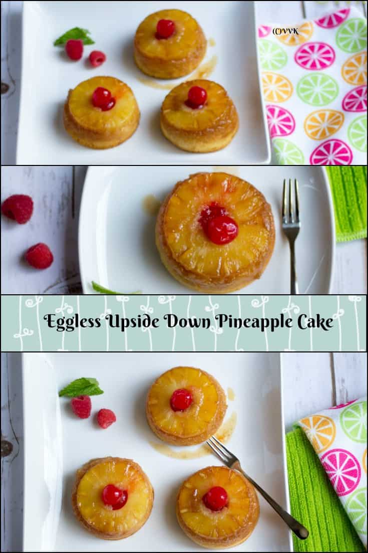Eggless Upside Down Pineapple Cake collage with text overlay
