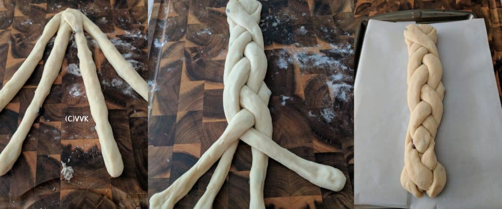 Braiding the strands and placing them on a piece of parchment paper