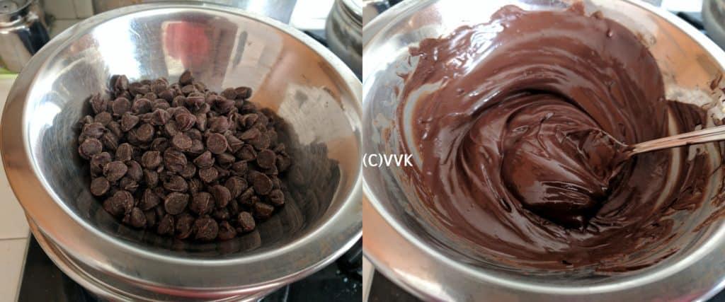 Melting chocolate chips while the cake is baking