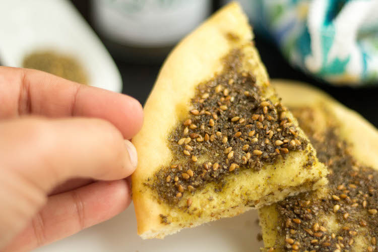 close up shot of zaatar pita bread