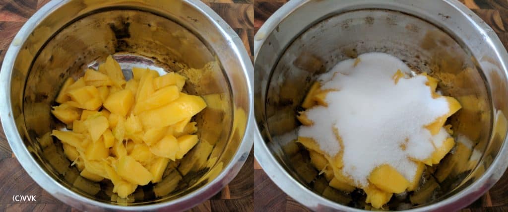 Adding the chopped mango pieces