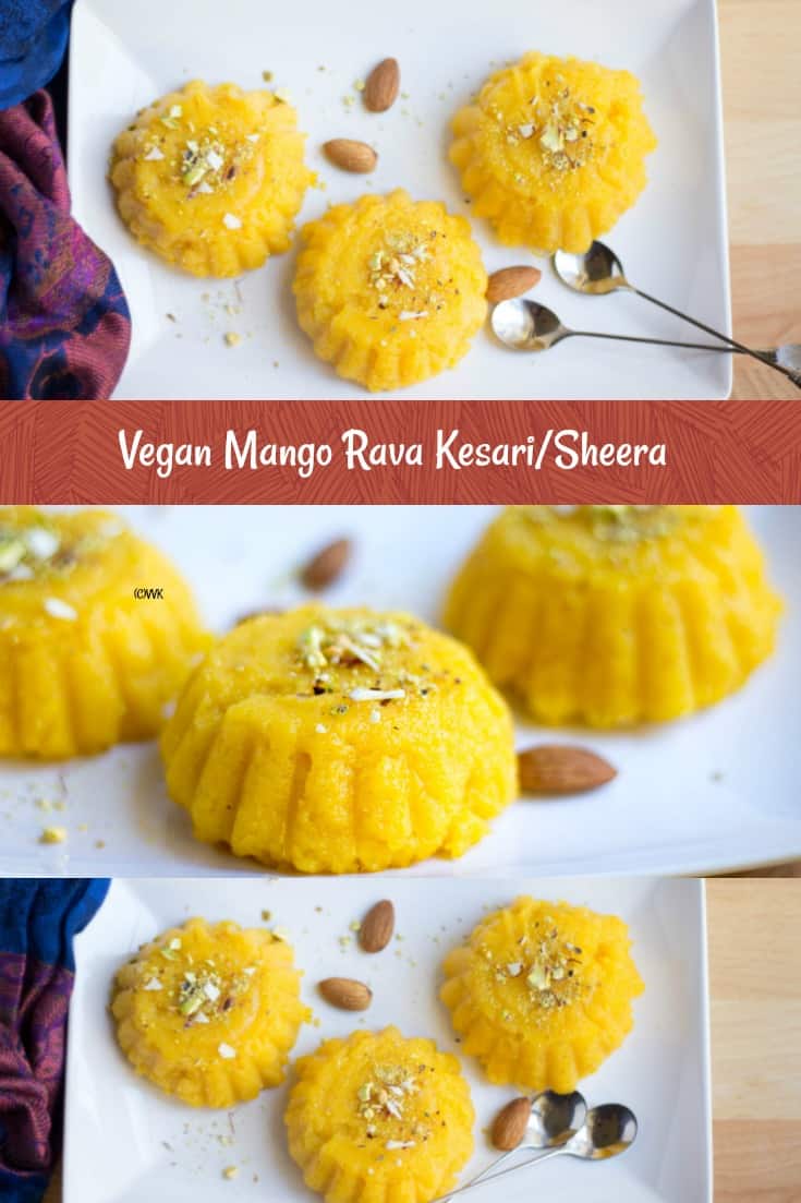 Vegan Mango Kesari or Sheera collage with text overlay