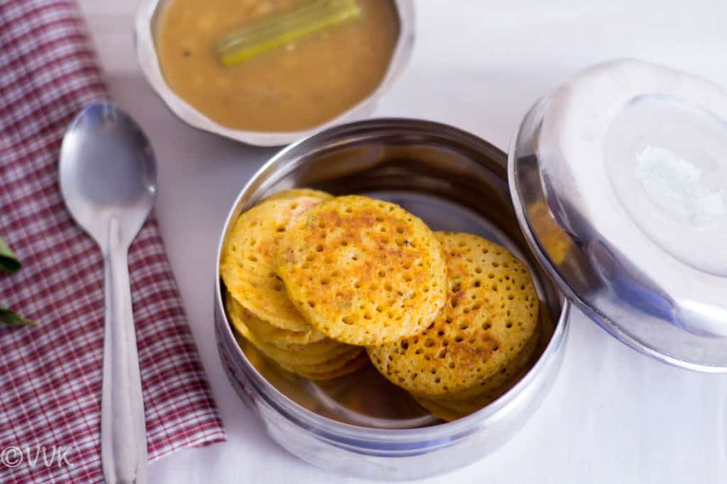 Carrot Coin Dosai in a metal lunch box