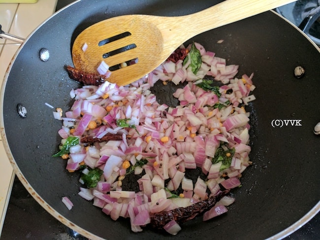 ridgegourd rice step 1 sauteing onions