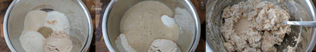 Adding wheat flour, rice flour, sooji, maida, salt, baking soda, Elaichi powder and ginger powder