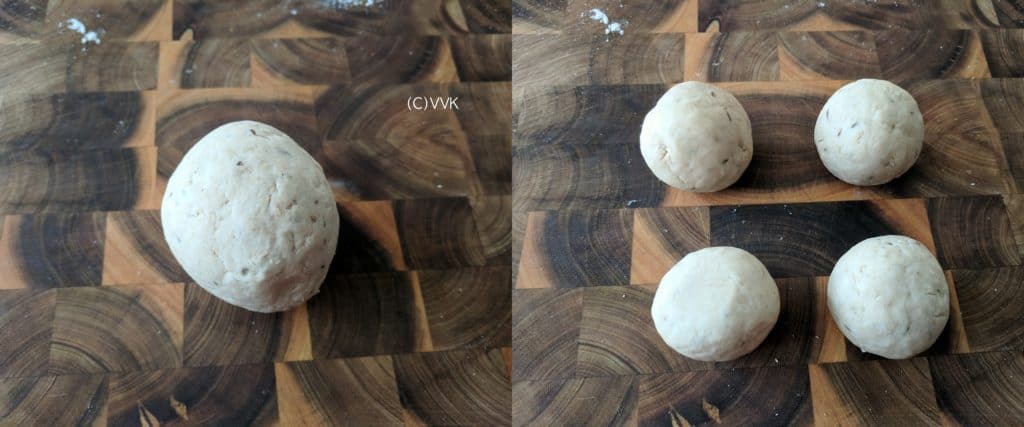 Dividing the dough into four medium-sized balls