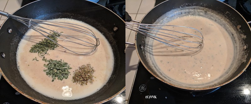 Stirring the milk in the pan