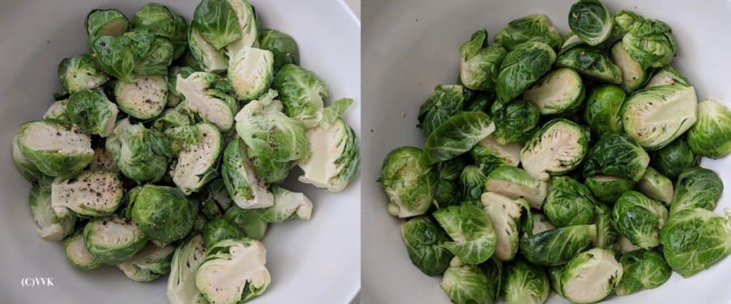 Brussel Sprouts with oil, salt and pepper.