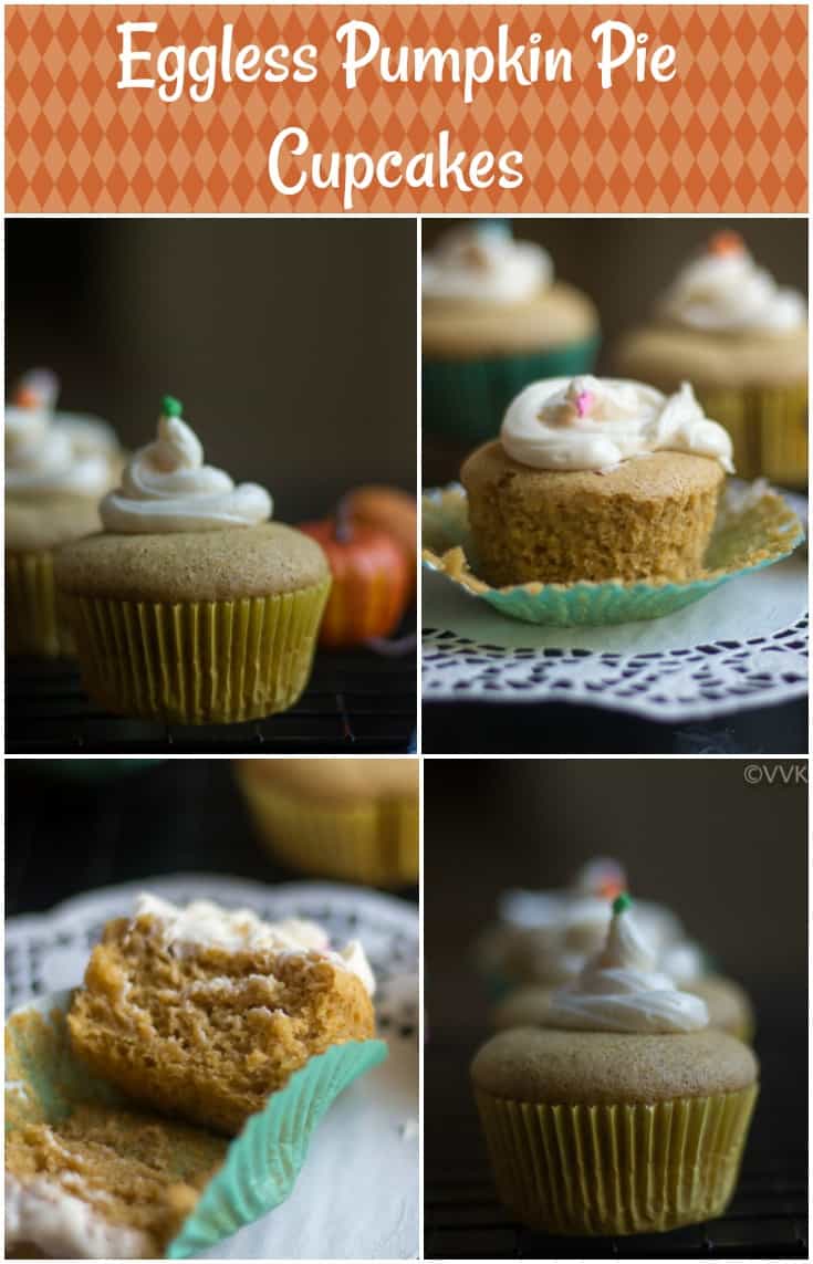 Eggless Pumpkin Pie Cupcakes collage with text overlay