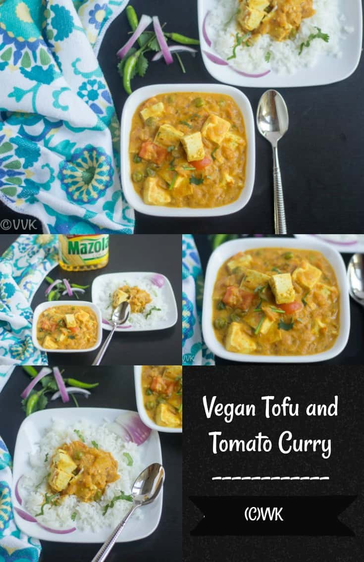 Vegan Tofu and Tomato Curry collage with text overlay