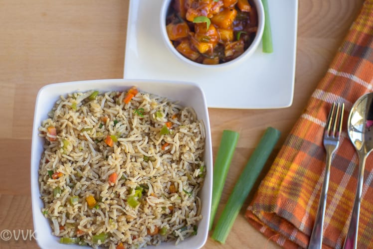 Vegetable Fried Rice served with a delicious side and greens