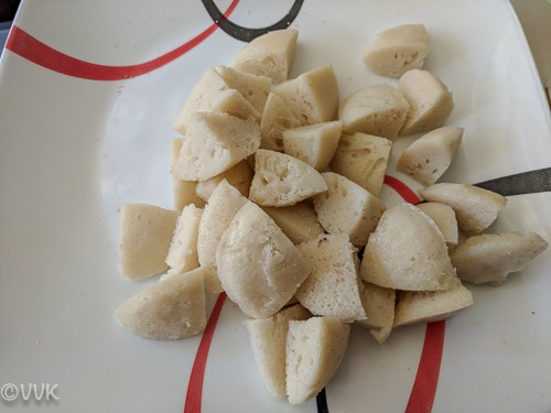 Idlis cut into small pieces on the plate