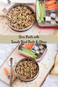 Orzo Pasta with Tomato Basil Pesto and Olives