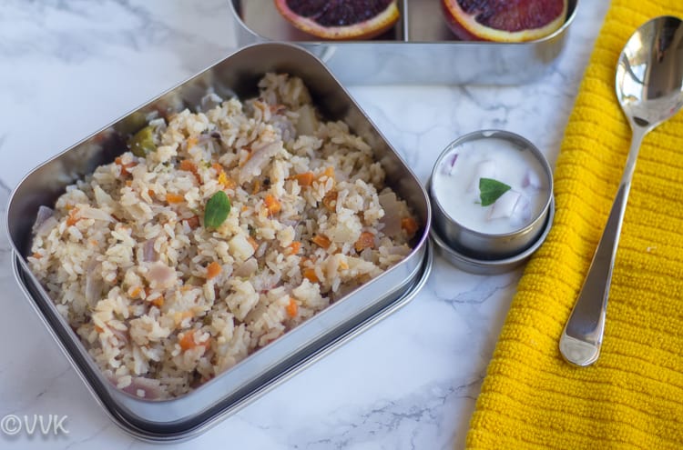 Kid-friendly lunch box recipe with a spoon on the side