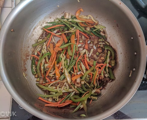 Adding vegetable juliennes and salt