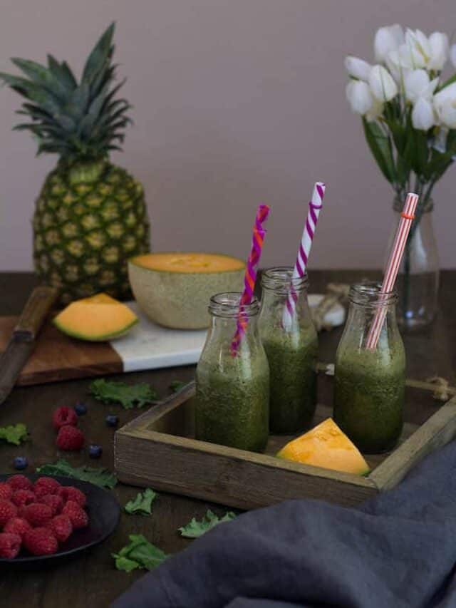 Kale Smoothie with Berries Cantaloupe and Pineapple