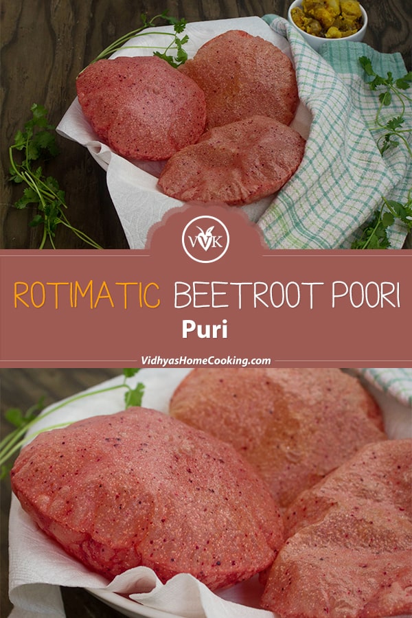 Rotimatic Beetroot Puri collage with text overlay