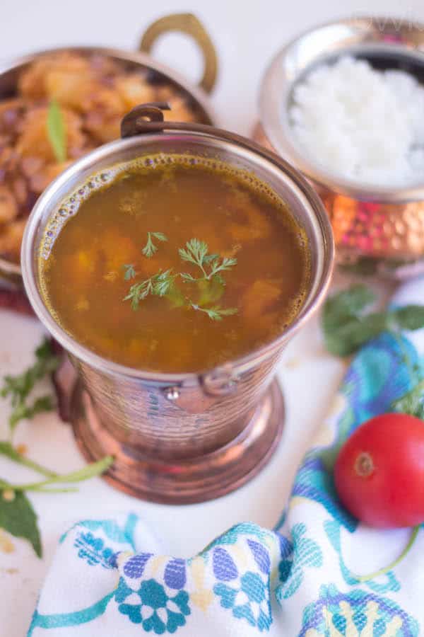 Paruppu Rasam beautifully served with a few sides