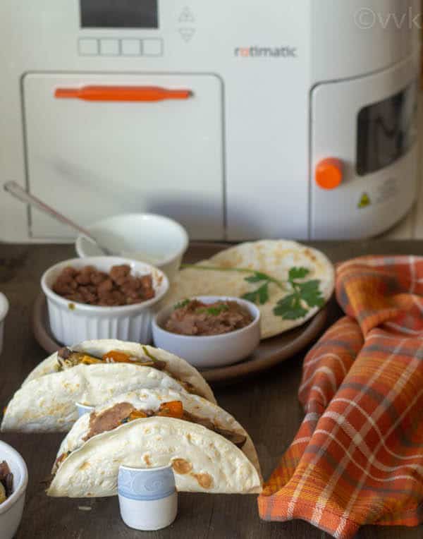 Rotimatic Flour Tortillas Veggie Tacos served with many fillings