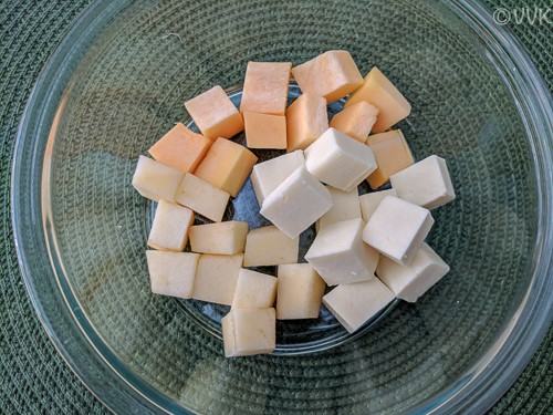 apple paneer and butternut squash cubes